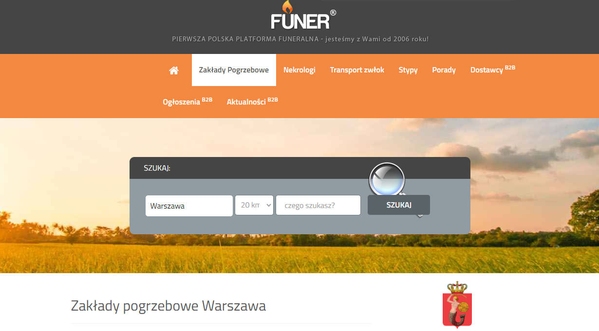 funer.com.pl wyszukiwarka zakładów pogrzebowych - lista firm w warszawie
